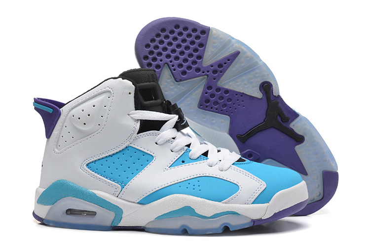 Womens New Air Jordan 6 Girls Retro White Blue Purple - Click Image to Close