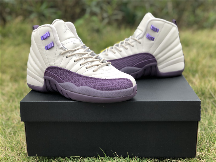 jordan 12 gs desert sand purple white girls shoes