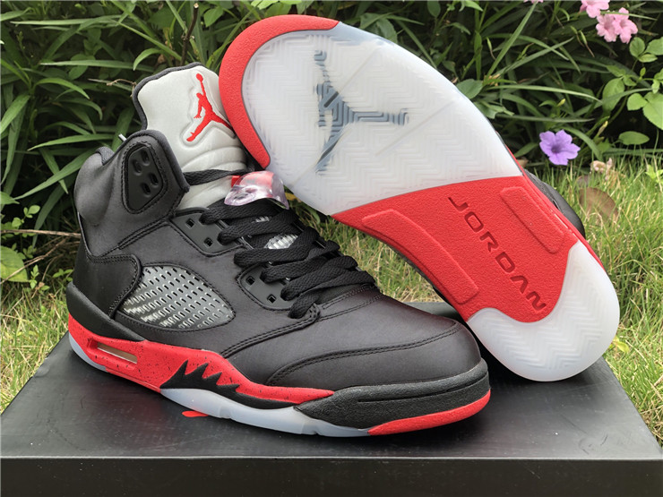 jordan 5 satin bred black red shoes