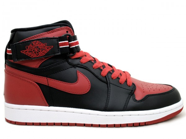 Cheap Real Jordan 1 High Strap Lack Varsity Red White Shoes - Click Image to Close