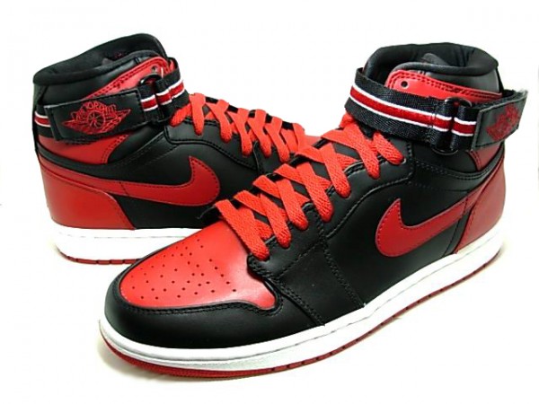 Cheap Real Jordan 1 High Strap Lack Varsity Red White Shoes - Click Image to Close