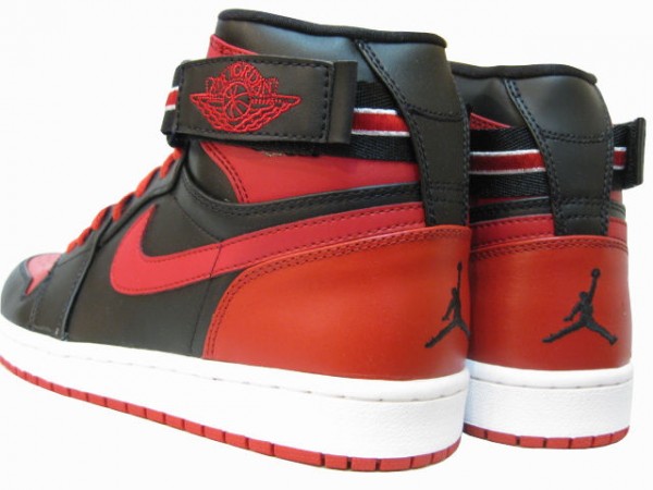 Cheap Real Jordan 1 High Strap Lack Varsity Red White Shoes - Click Image to Close
