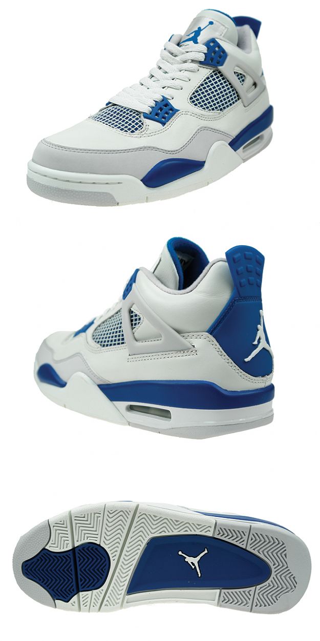 cheap authentic jordan 4 white military blue neutral grey shoes