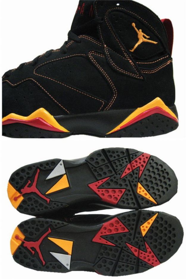 air jordan 7 retro black citrus varsity red shoes