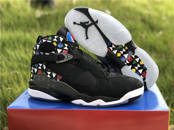 men shoes jordan 8 quai 54 black white multi color shoes